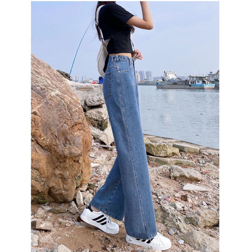 Quần jean ống rộng lưng cao thời trang phong cách Hàn Quốc cho nữ