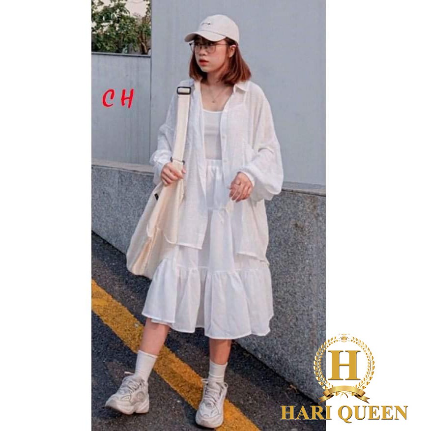 Sét 3 món áo sơ mi + 2 dây+ chân váy 3 tầng COH0820