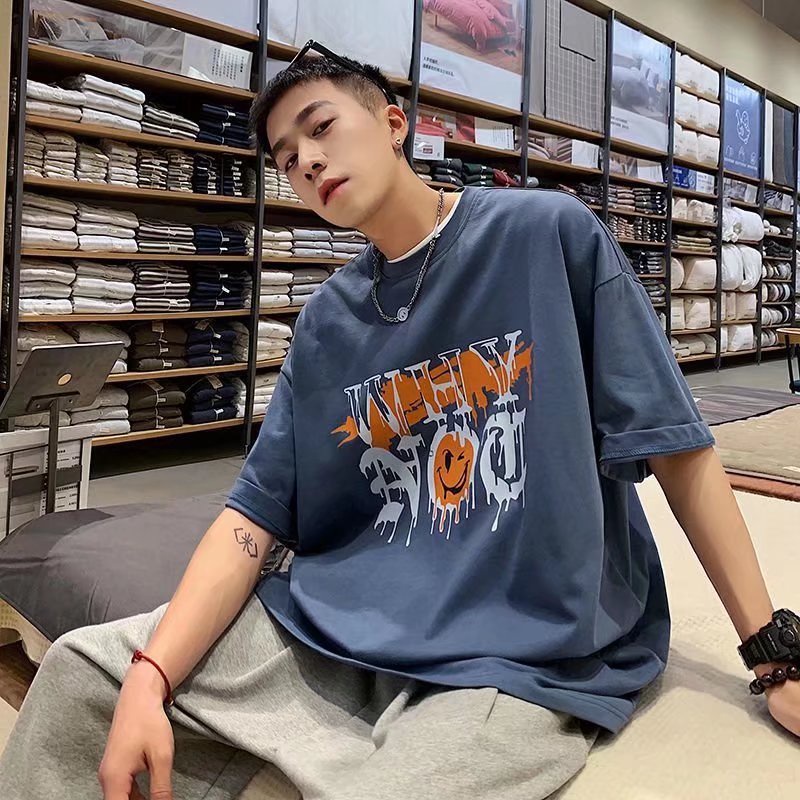 Áo Thun Dáng Rộng Cổ Tròn In Chữ Size M-8XL Thời Trang Cho Nam