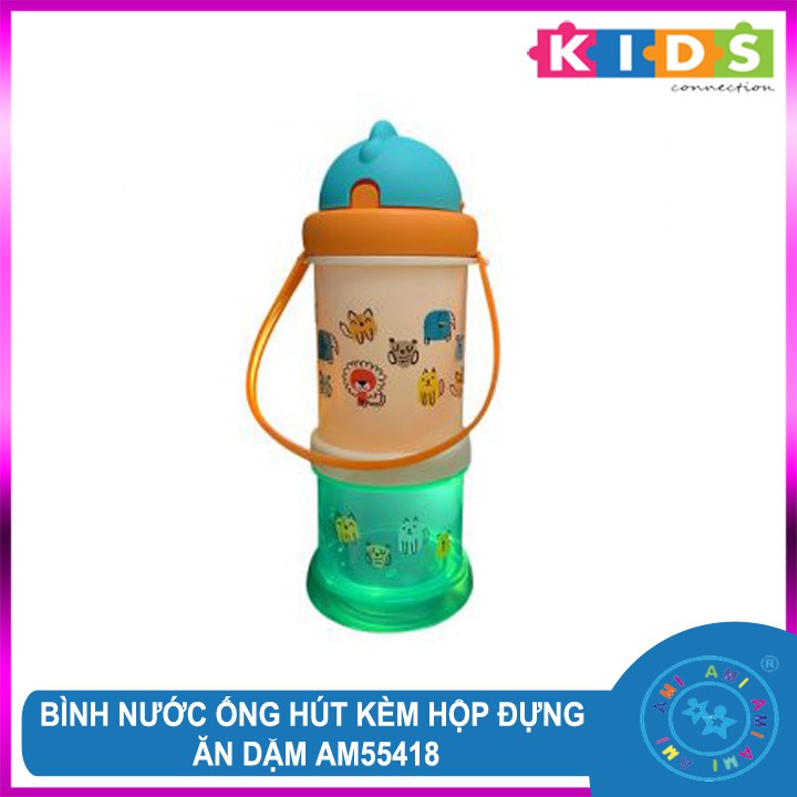 Bình nước ống hút kèm hộp đựng ăn dặm cho bé AMI Thái Lan 300ml (AM55418)