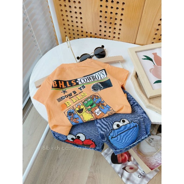 [8-19kg] Set bộ HB kids áo phông quần jean bé trai