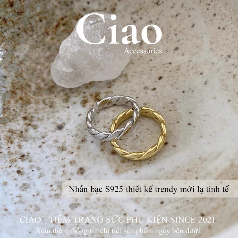 [HOẢ TỐC 1H] Nhẫn mạ bạc S925 thiết kế hoạ tiết xoắn đơn giản tinh tế phong cách trendy Corbin Ciao