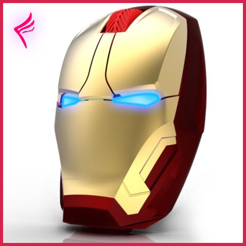 Chuột quang không dây 2.4G 2400DPI hình Iron Man có đèn cho PC laptop