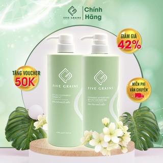 Combo dầu gội, sữa tắm nước hoa muối biển Five Grains 800ml