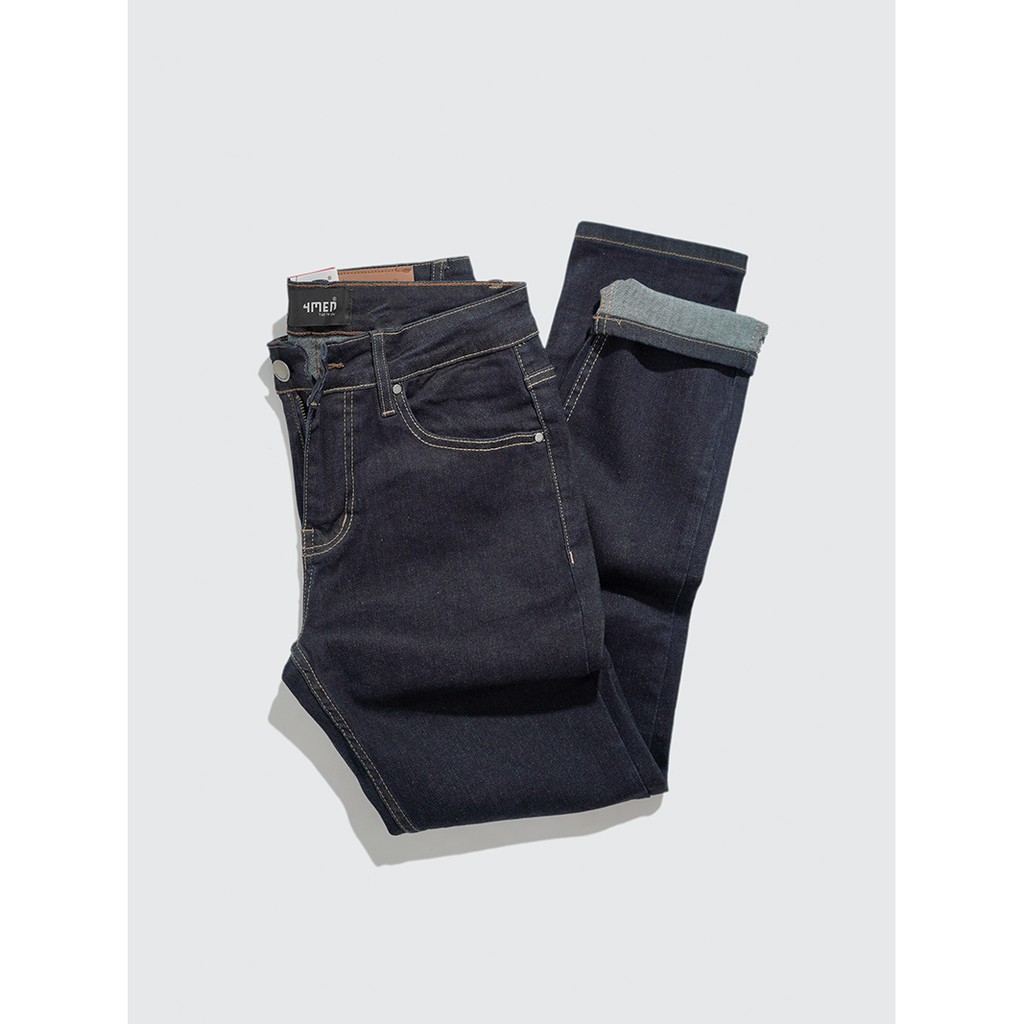 Quần jeans nam xanh đen trơn basic 4MEN QJ022 vải cao cấp co giãn, form Slimfit tôn dáng | BigBuy360 - bigbuy360.vn