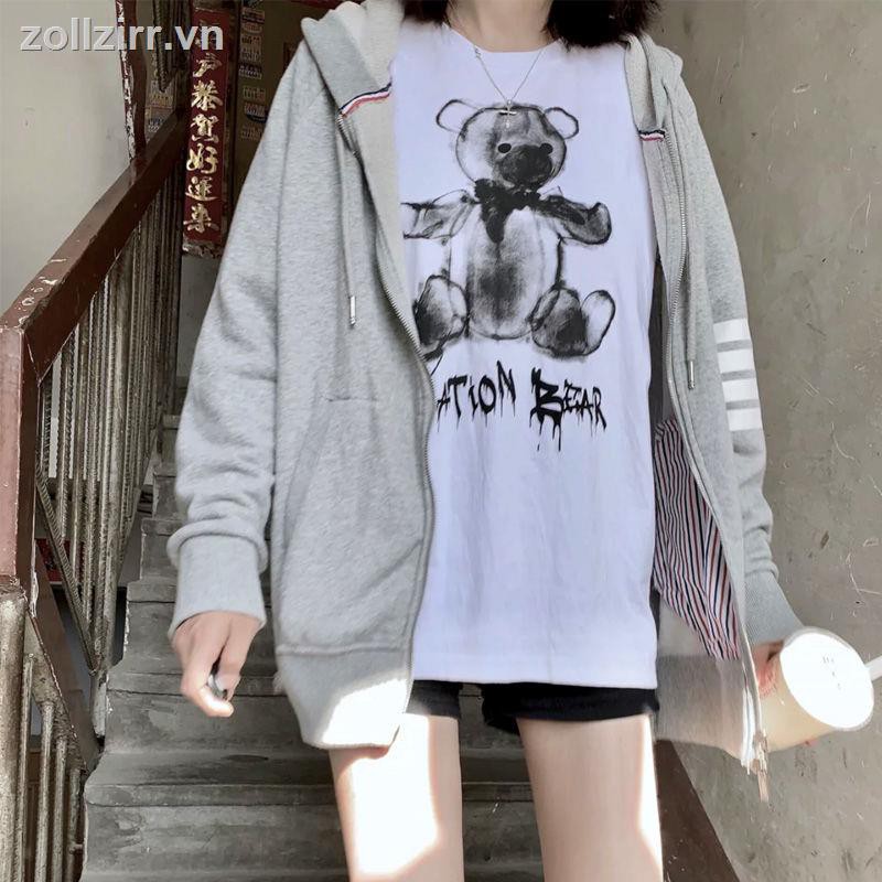 Áo hoodie tay dài bằng vải nỉ có dây kéo xinh xắn thoải mái | BigBuy360 - bigbuy360.vn