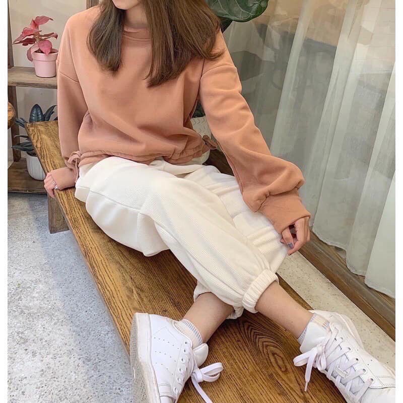 Quần boom nữ gân tăm trơn nhiều màu ♥ Jogger bo chun ống rộng mặc nhà cá tính ♥ | BigBuy360 - bigbuy360.vn