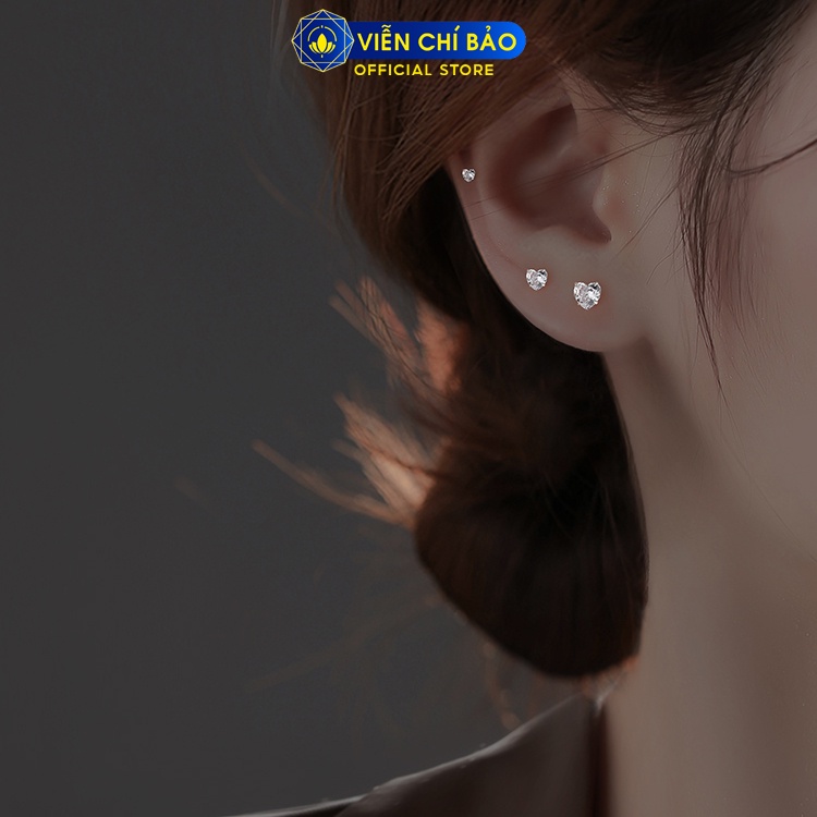 Bông tai bạc nữ Trái tim đính đá bạc 925 thời trang phụ kiện trang sức Viễn Chí Bảo B400745