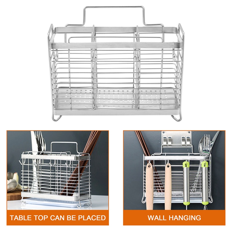 Giá Đỡ Muỗng Đũa Bằng Thép Không Gỉ Thiết Kế Thoát Nước Tiện Dụng Cho Nhà Bếp