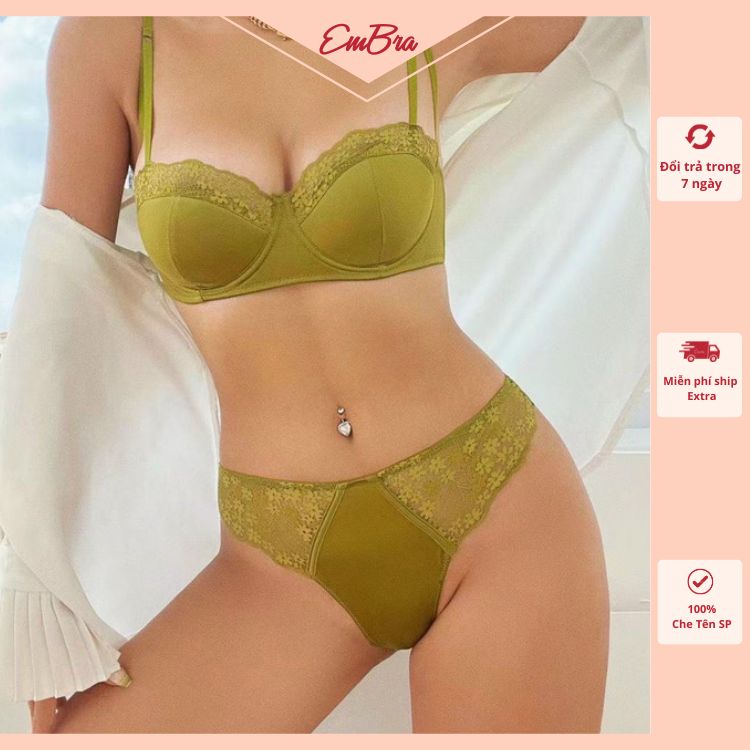 Bộ lót nữ Embra satin không mút đệm mỏng có gọng ren sexy cao cấp, lót mỏng nhẹ thoáng mát nâng ngực tự nhiên EBB65