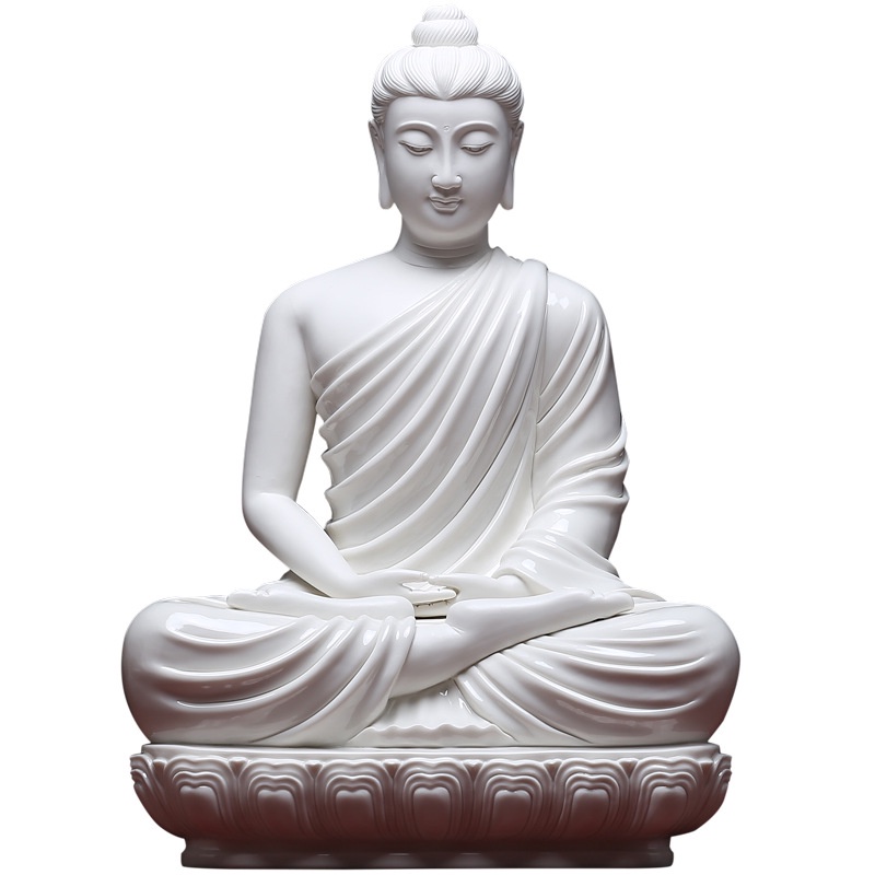 Tượng Phật Thích Ca Mâu Ni gốm Đức Hóa màu trắng - TỰ THANH QUÁN