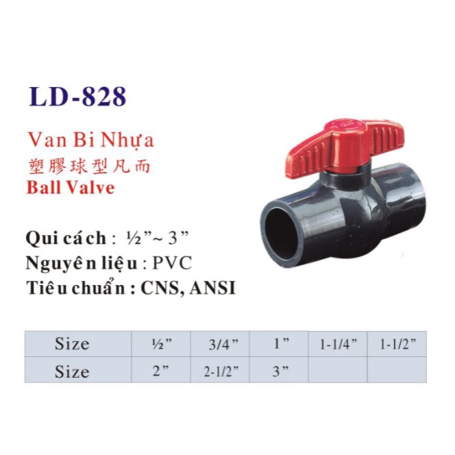 Van nhựa siêu bền phi 21,27,34,42,49 LD828- Hàng cao cấp nhập khẩu Đài Loan- BH 5 năm