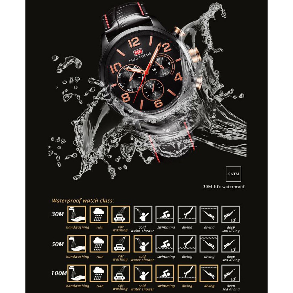 Đồng hồ nam MINI FOCUS MF001 dây da kiểu dáng năng động thời trang size 44mm