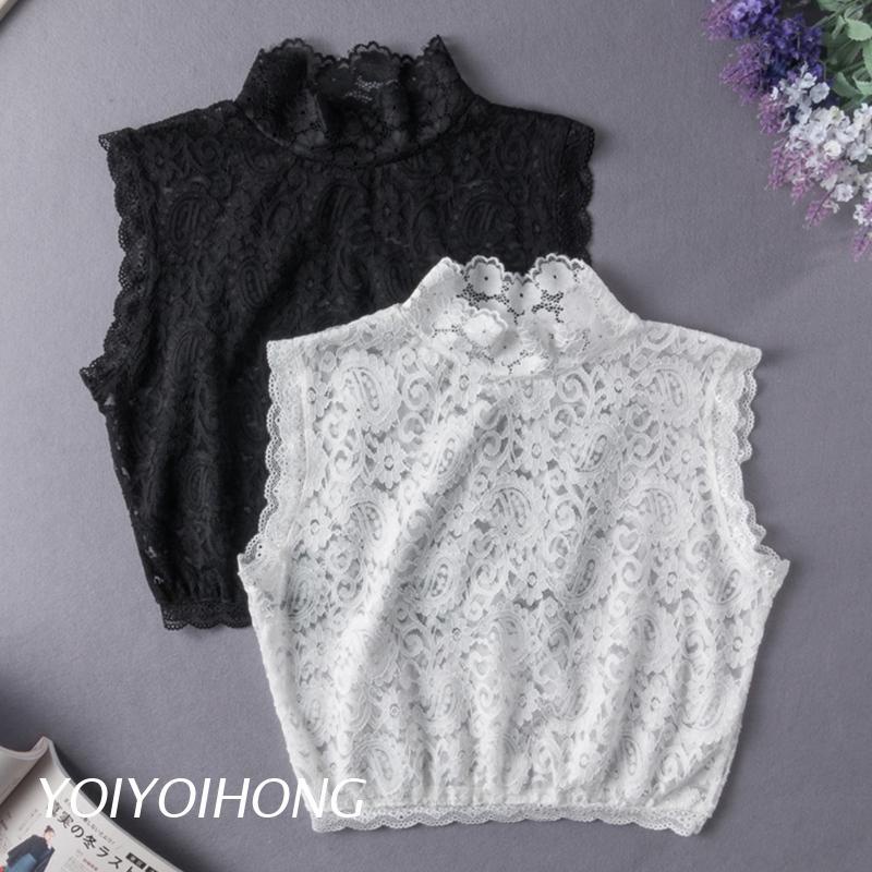 Áo Croptop Sát Nách Cổ Đứng Phối Ren Hoa Thời Trang Cho Nữ
