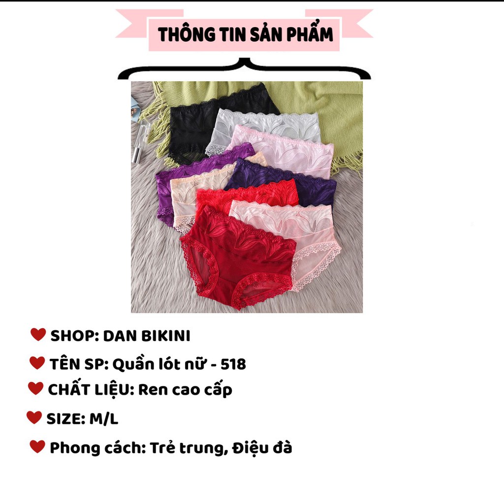 Quần Lót Nữ ren Sexy lưới phối cạp ren họa tiết lá sexy gợi cảm mỏng mát mã 518