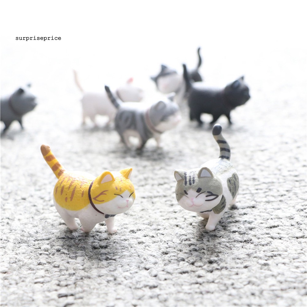 Set 9 búp bê hình mèo dễ thương xoay đầu trang trí bàn làm việc/bánh kem làm quà cho trẻ em