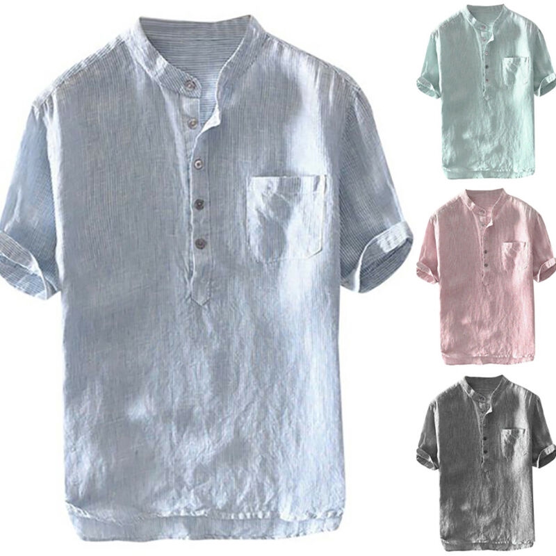 Áo Sơ Mi Cotton Tay Ngắn Cổ Chữ V Kẻ Sọc Trẻ Trung Thanh Lịch Cho Nam