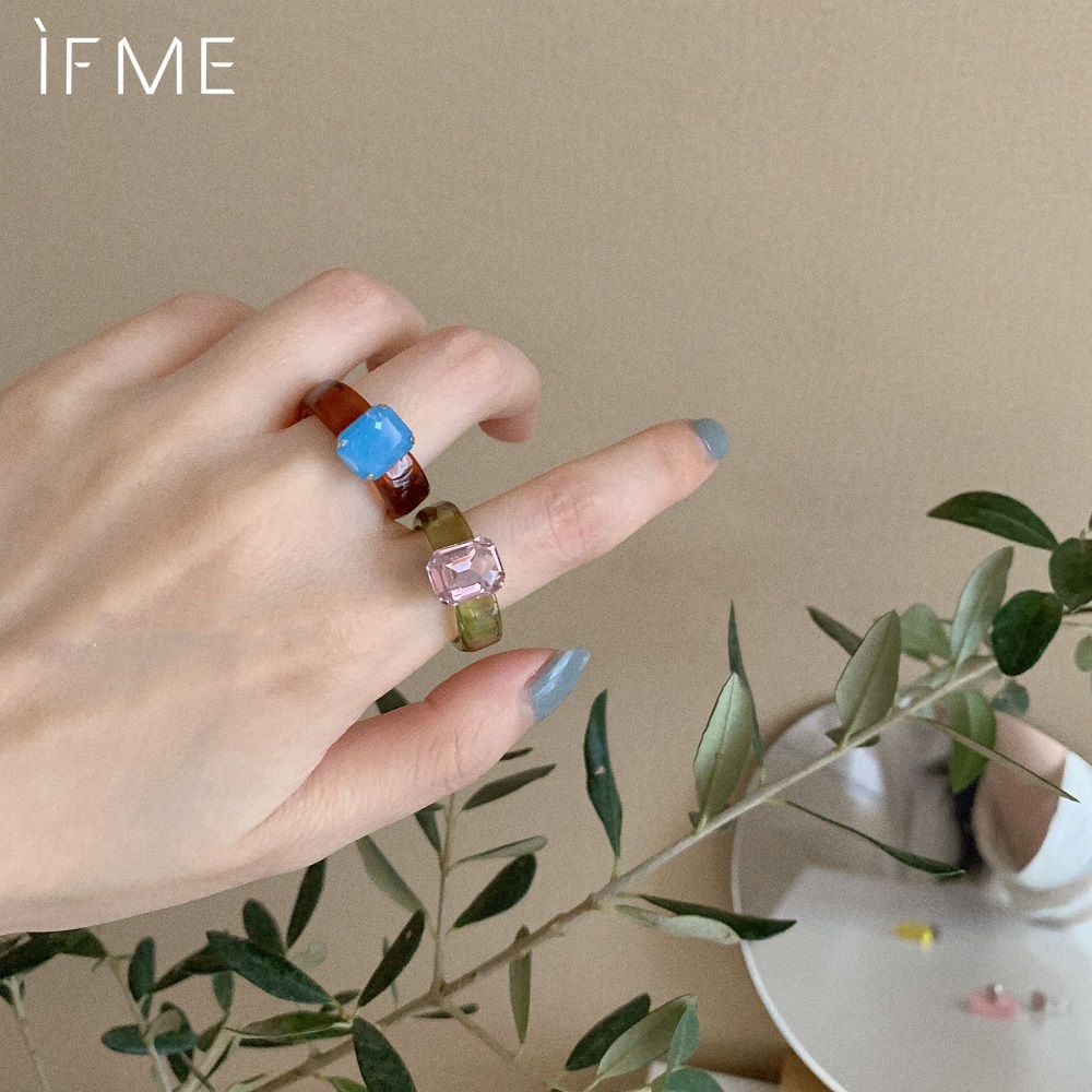 IF ME Nhẫn bằng nhựa màu sắc trong suốt phong cách Hàn Quốc cho nữ