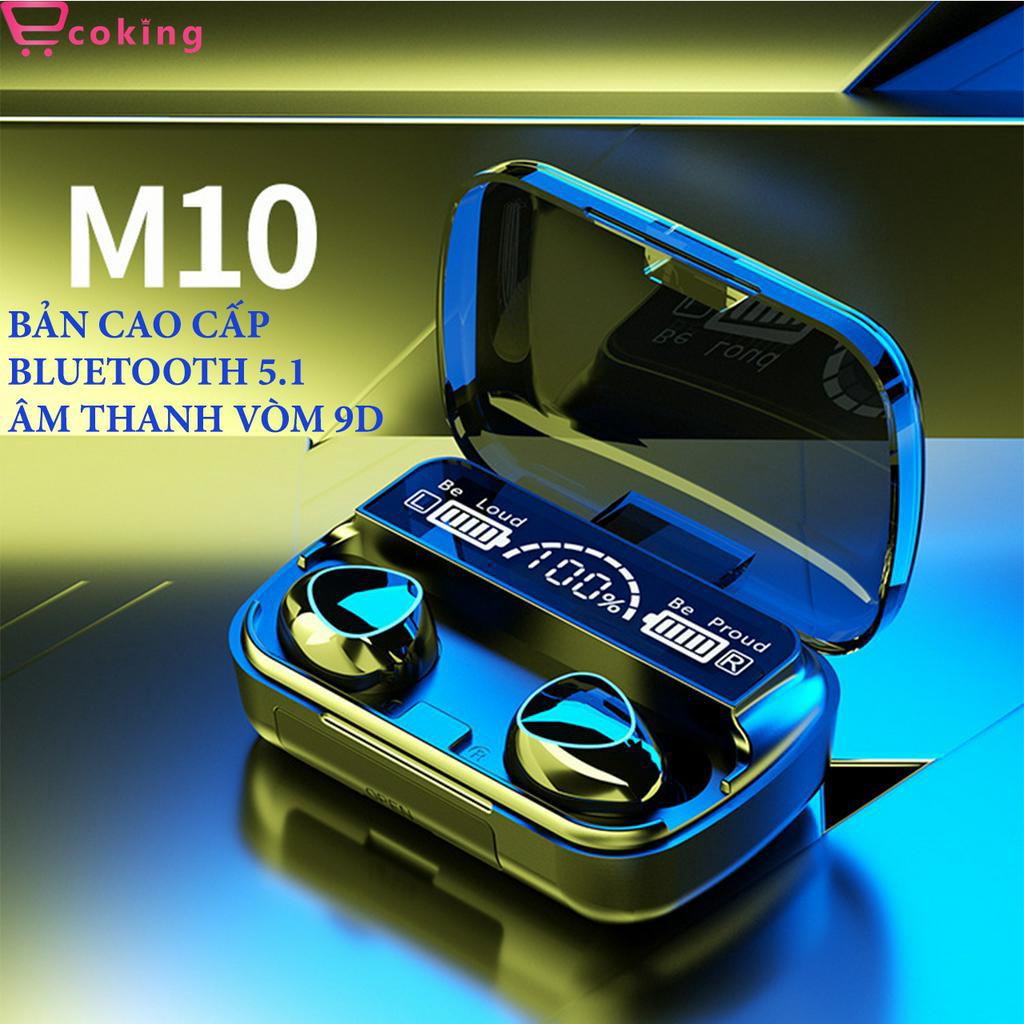 Tai nghe nhét tai kiêm sạc dự phòng  M10 ECOKING kết nối bluetooth 5.1 âm thanh vòm 9D có kết nối đơn hoặc đôi pin trâu.