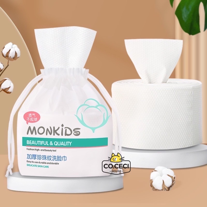 (MONKIDS chất lượng cao) Khăn lau đa năng, tẩy trang hoa văn ngọc trai, lau mặt khô Monkids túi 260g