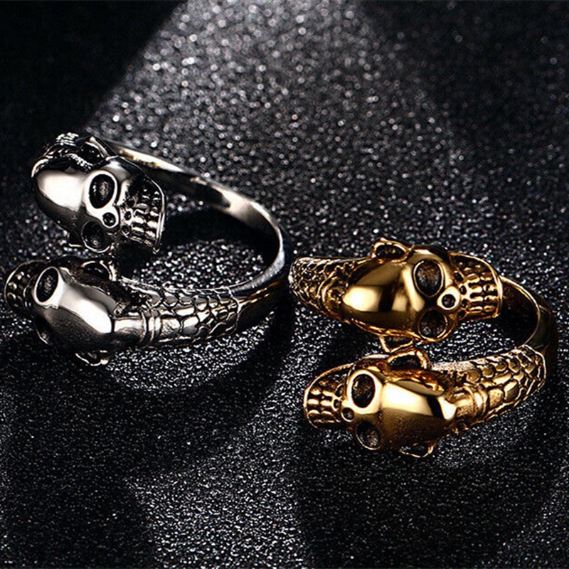 Nhẫn Hình Đầu Lâu Bằng Thép Không Gỉ Có Thể Điều Chỉnh Phong Cách Gothic