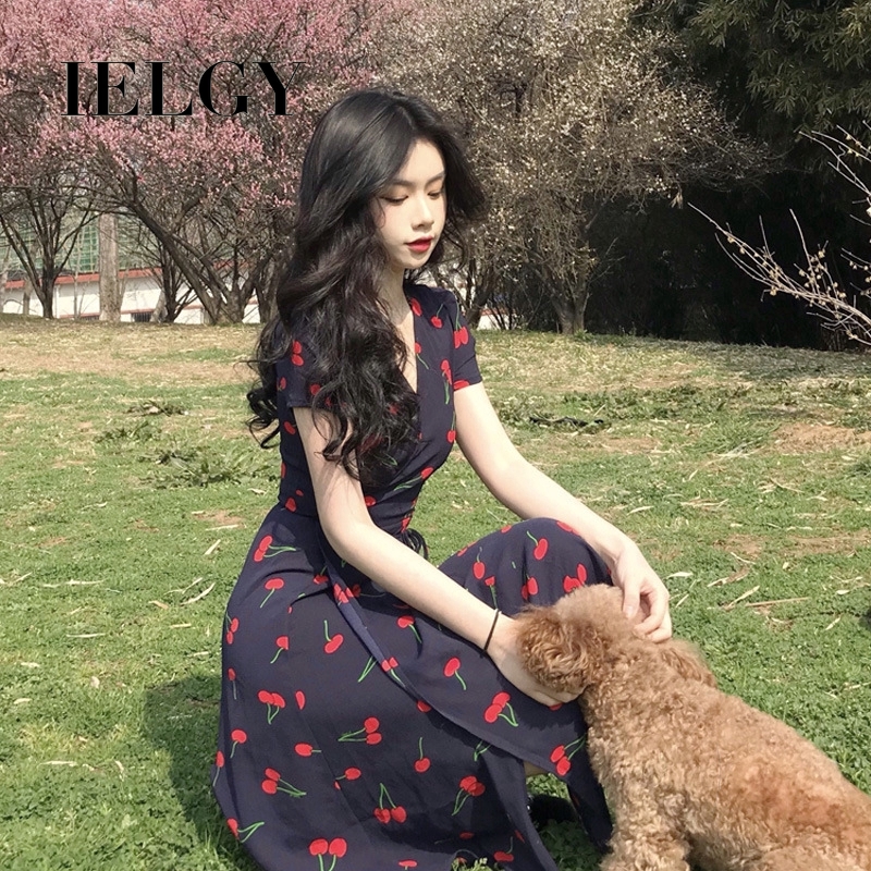 IELGY Đầm Xòe Tay Ngắn Quyến Rũ Thời Trang Dành Cho Nữ