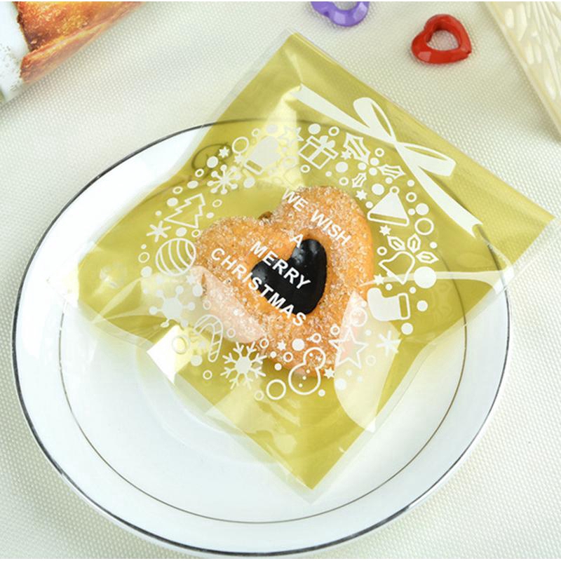 Bộ 100 túi nhựa đựng bánh kẹo in họa tiết giáng sinh xinh xắn