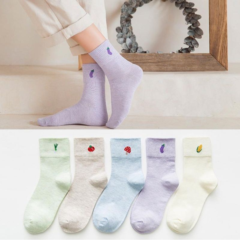 Tất cổ cao thêu hình hoa quả siêu cute - Vớ nữ xinh giá cực rẻ