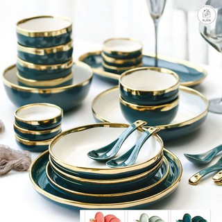Bộ bát đĩa 26 món ☘𝘾𝘼𝙊 𝘾𝘼̂́𝙋☘ viền dát vàng 24K sang chảnh(Hàng có sẵn)