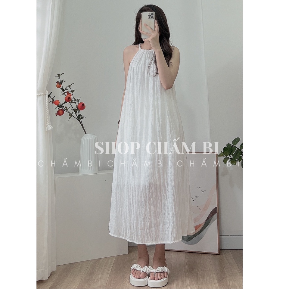 Váy kiểu nữ đi biển V.115, Váy maxi xốp cổ yếm vặn thừng dáng xuông 4 màu ngọt ngào - Thời trang nữ Chấm Bi | BigBuy360 - bigbuy360.vn