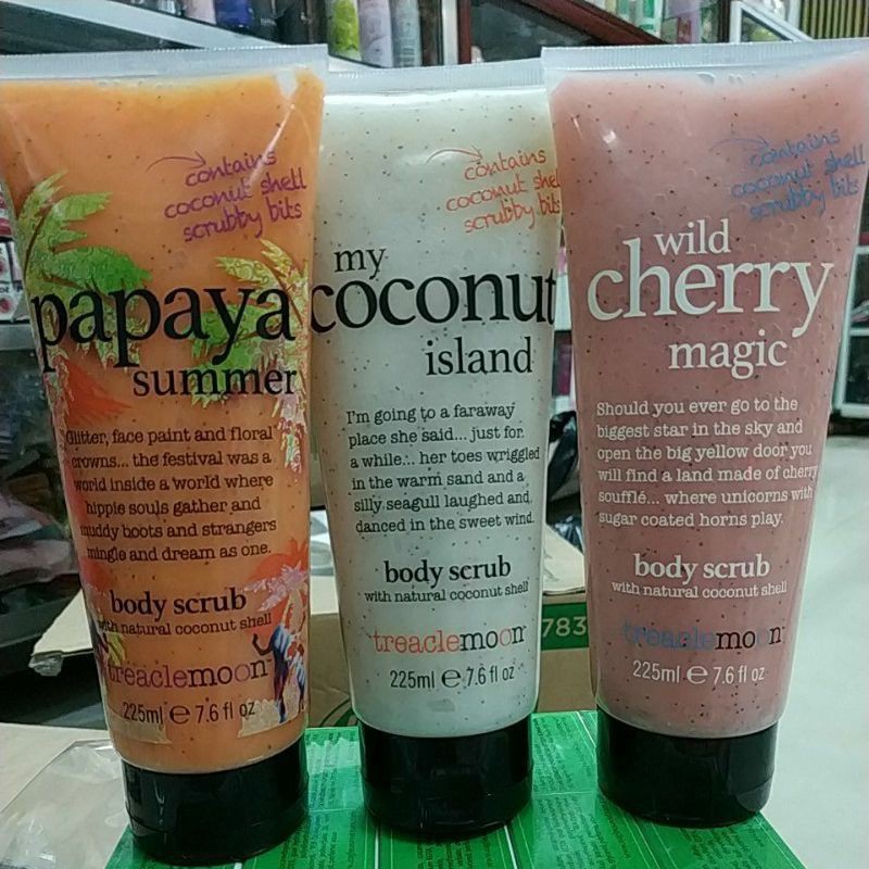 GEL TẨY DA CHẾT TOÀN THÂN CHÍNH HÃNG ANH"TREACLEMOON" 225ML, CÓ 3 MÙI ĐU ĐỦ+DỪA+CHERRY