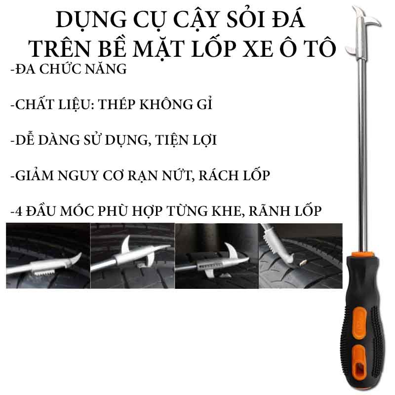 Dụng Cụ Móc Đá Dăm Lốp Xe Hơi Cậy Đinh Lốp Ô Tô Xe Máy Đa Năng Đầu Tua Vít 4 Cạnh CARZONÊ.TOP