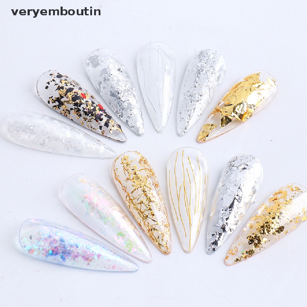 [Hàng mới về] Kim sa trang trí móng tay bằng kim loại hình lá mùa thu lá màu vàng/bạc long lanh