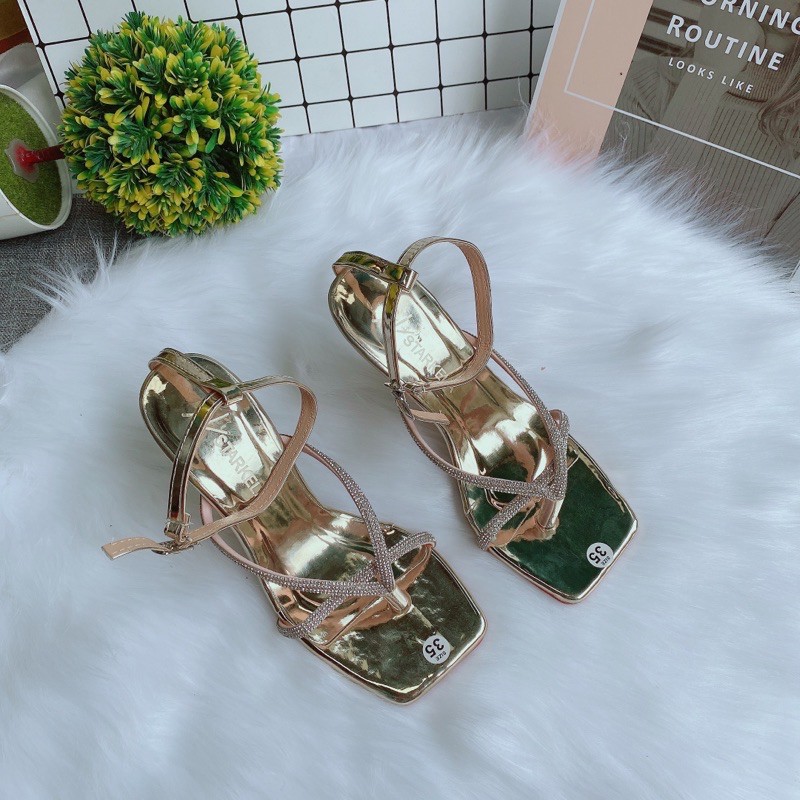 Giày sandal nữ cao gót quai mảnh đá kẹp ngón gót nhọn hàng VNXK đẹp - FREESHIP ĐƠN 50k