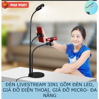 ĐÈN LIVESTREAM 3 TRONG 1 ĐÈN LIVE + GIÁ ĐỠ ĐIỆN THOẠI + KẸP MICRO-ĐA NĂNG