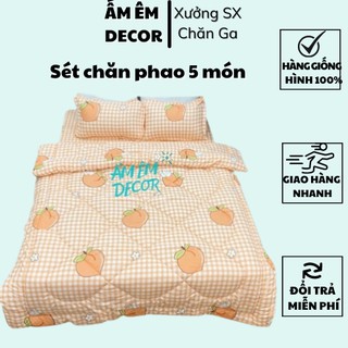 [HÀNG ĐẸP] Set Bộ 5 Món Chăn Phao Ga Gối Poly COTTON Chăn Bông Hơn 50 mẫu [ Chăn phao + Ga chun + 2 Vỏ gối Freeship