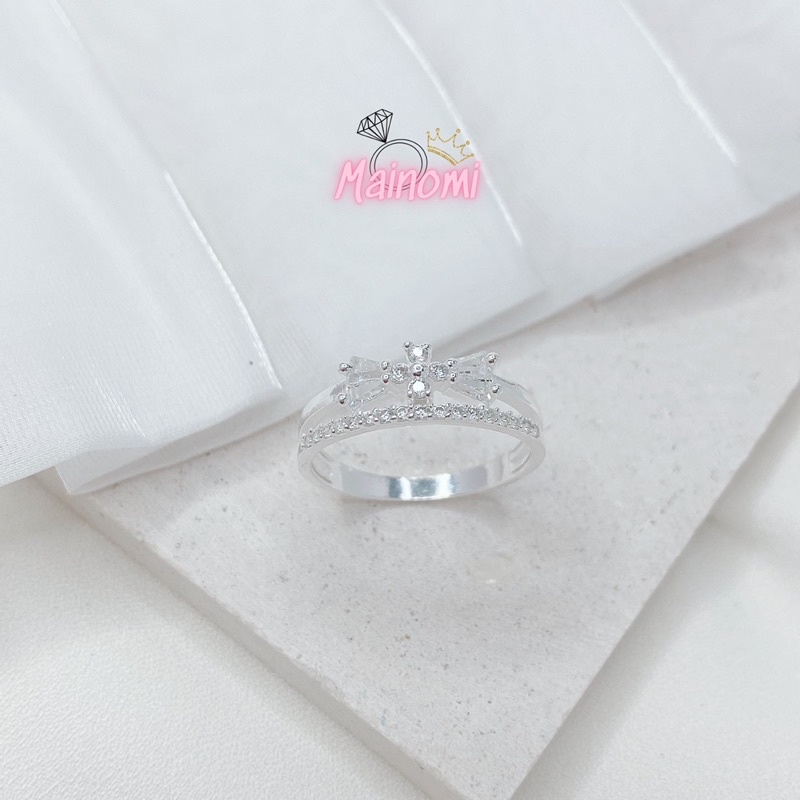 Nhẫn nữ hình nơ kép MAINOMI mã kèm quà tặng, xinh xắn chuẩn bạc thiết kế độc đáo