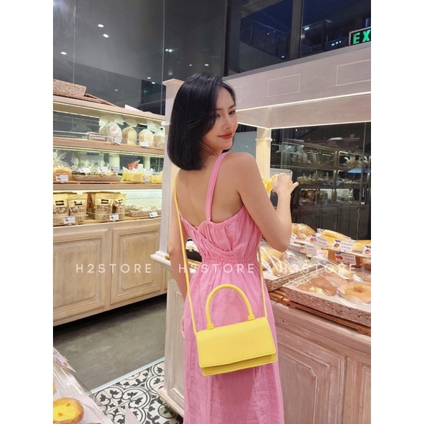 Đầm 2 dây Hồng và xanh mint