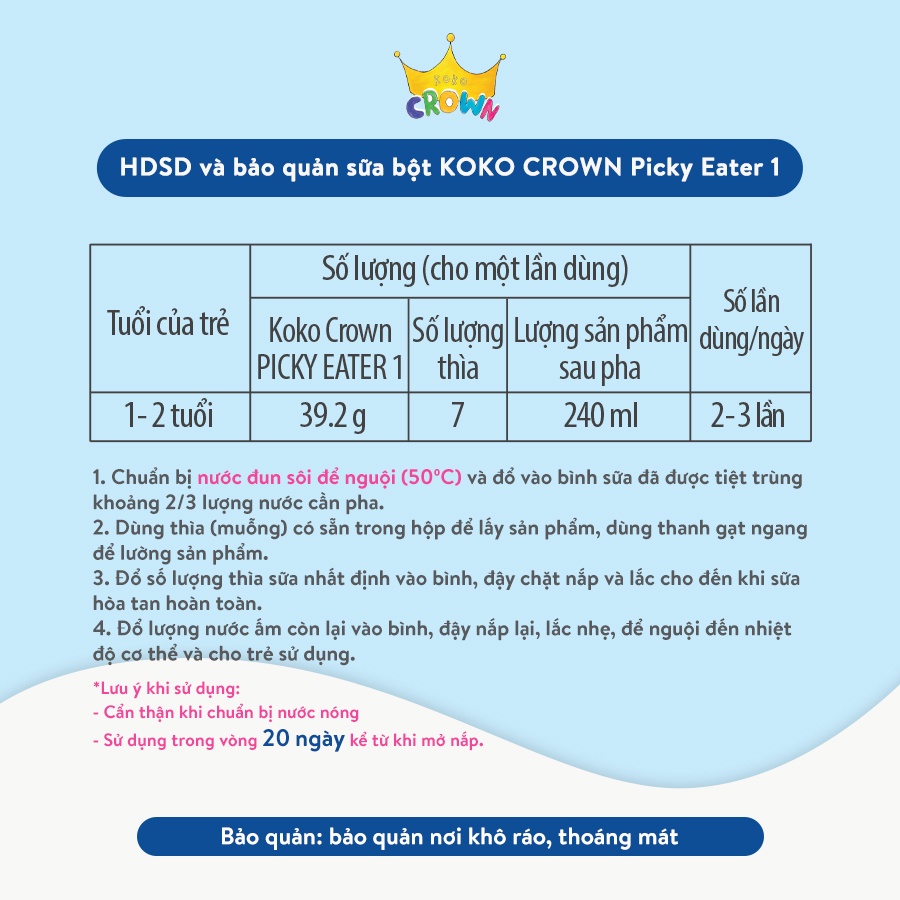 Sữa Bột Dinh Dưỡng KOKO CROWN Dành Cho Bé Biếng Ăn Picky Eater 1 Nhập Khẩu Nguyên Lon Hàn Quốc Hộp 800g