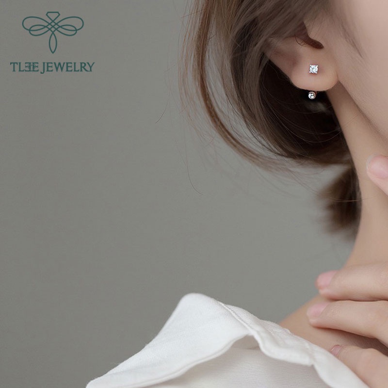 Khuyên tai bạc nữ TLEE mẫu nụ đá cong chốt bi vặn cá tính TleeJewelry B0252