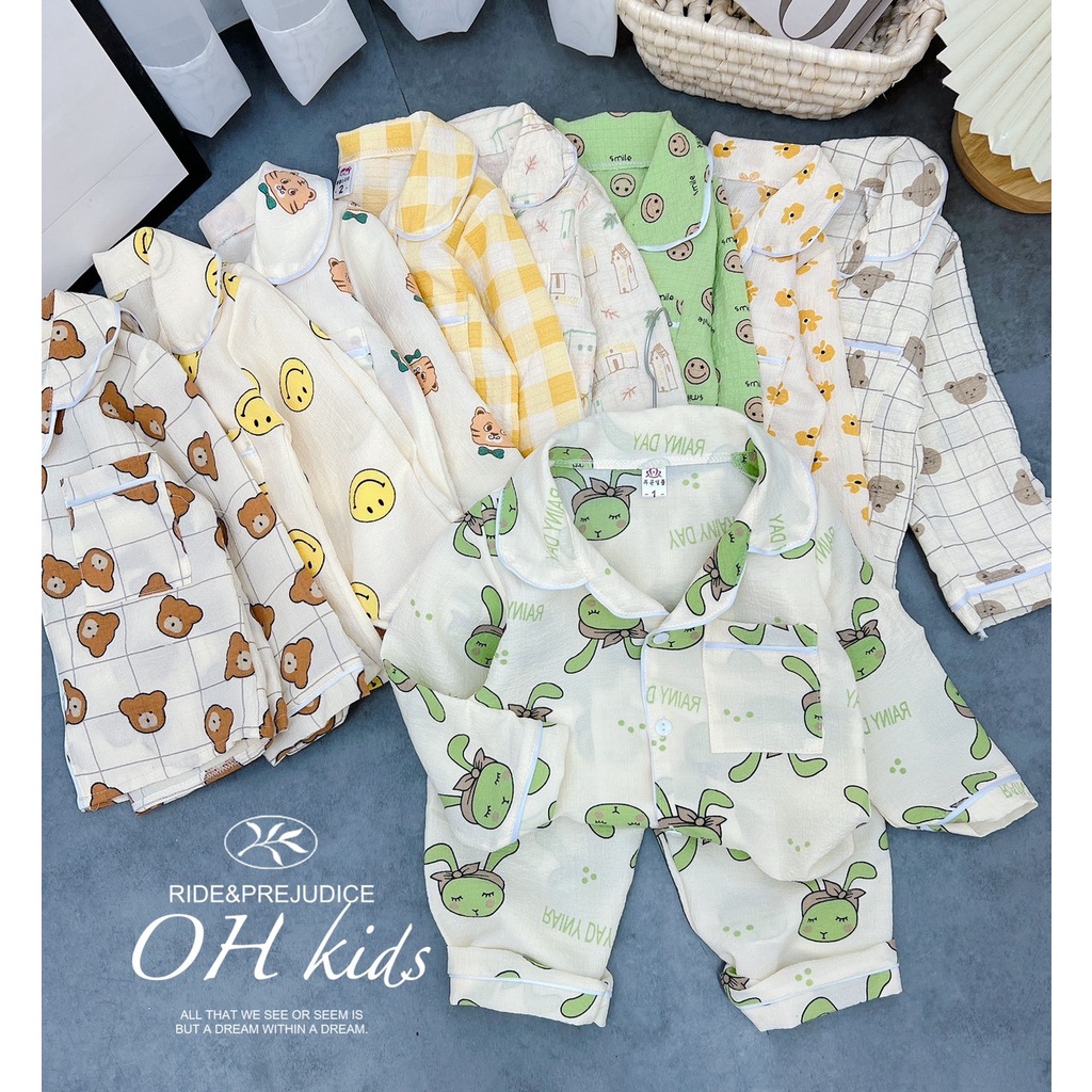 (20-30kg) Set Pijama Vải Đũi Xốp Dài Tay Đáng Yêu Cho Bé Gái,Bộ Đồ Ngủ Pijama Dài Tay Size Đại Cho Bé Hot Trend 2022