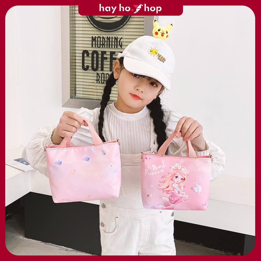 Túi đeo chéo cho bé gái nàng tiên cá màu hồng, tím dễ thương phong cách Hàn Quốc đi chơi, du lịch 2023