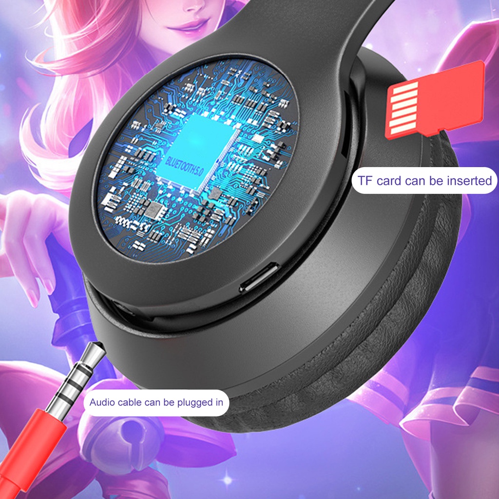 Tai nghe bluetooth 5.0 không dây thiết kế tai mèo phát sáng tiện dụng mang đi du lịch Bur_P47