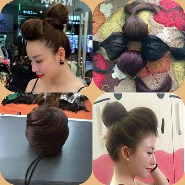 Combo tóc mái phồng + búi tròn
