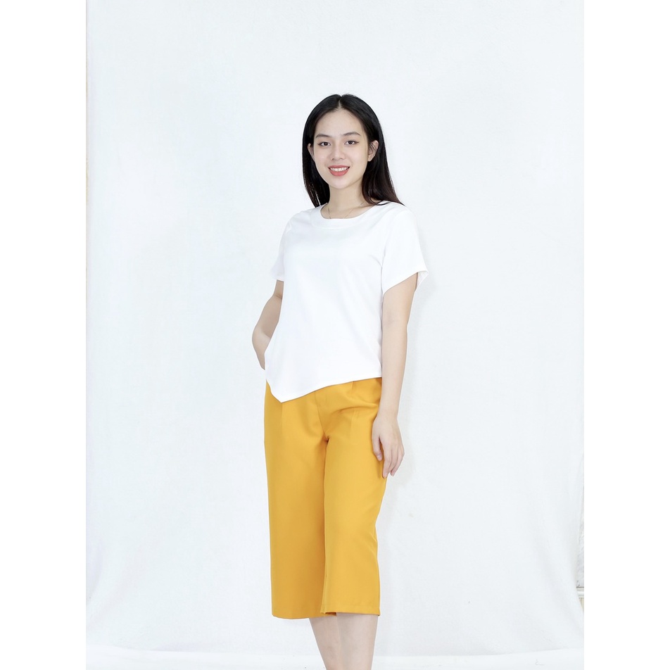 Bộ đồ lửng ÁO XÉO VẠT QUẦN TÂY LƯNG SAU CHUN (QUẦN VÀNG ÁO ĐEN và QUẦN VÀNG ÁO TRẮNG) - Quần vải mango áo vải lụa