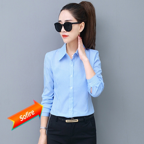 Áo sơ mi nữ tay dài họa tiết sọc dọc thời trang phong cách