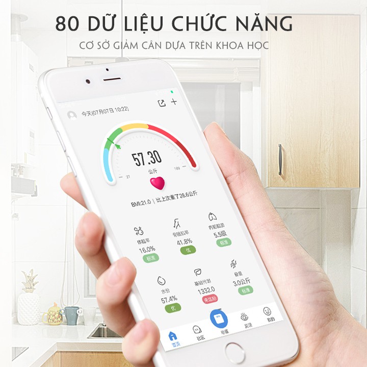 [ảnh thật] Cân điện tử sức khỏe cân mini phân tích các chỉ số sức khỏe kết nối điện thoại giao diện Tiếng Việt