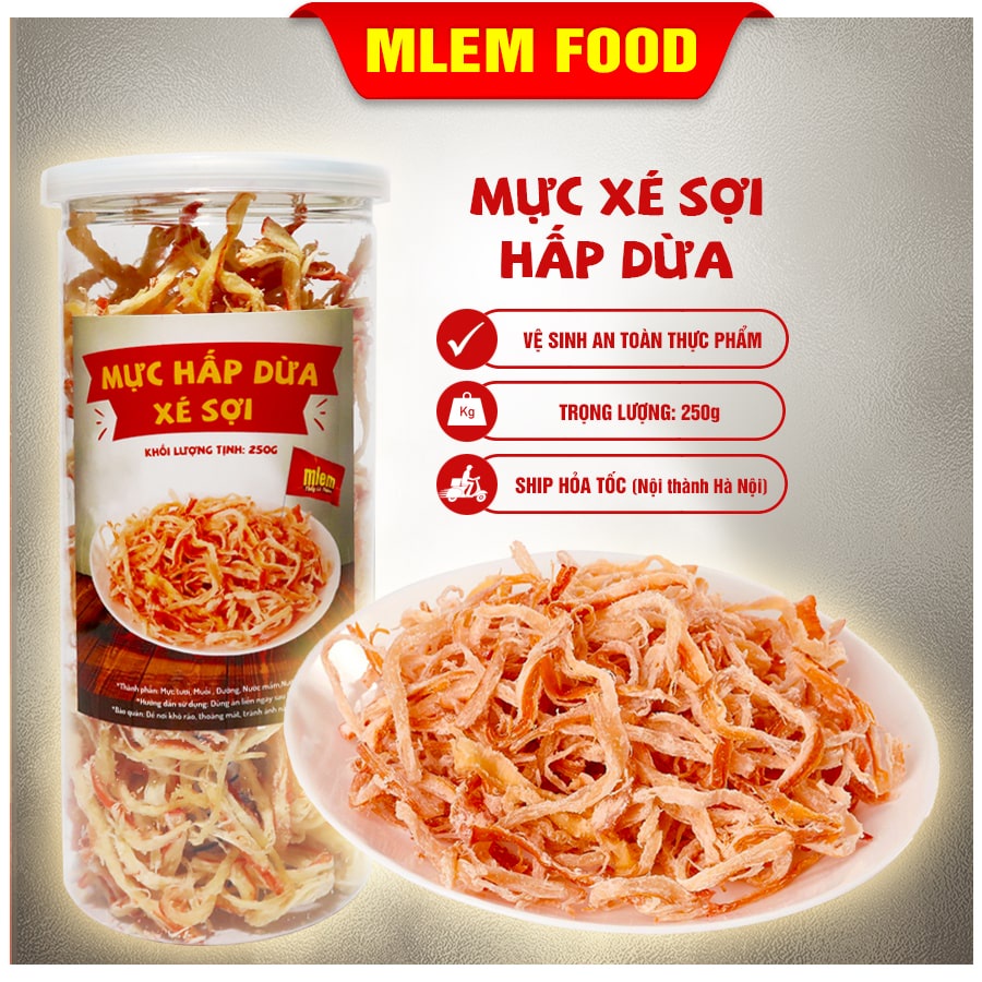 Mực khô hấp nước cốt dừa 250gr Mlem Food, Khô mực xé sợi - Đồ ăn vặt Hà Nội