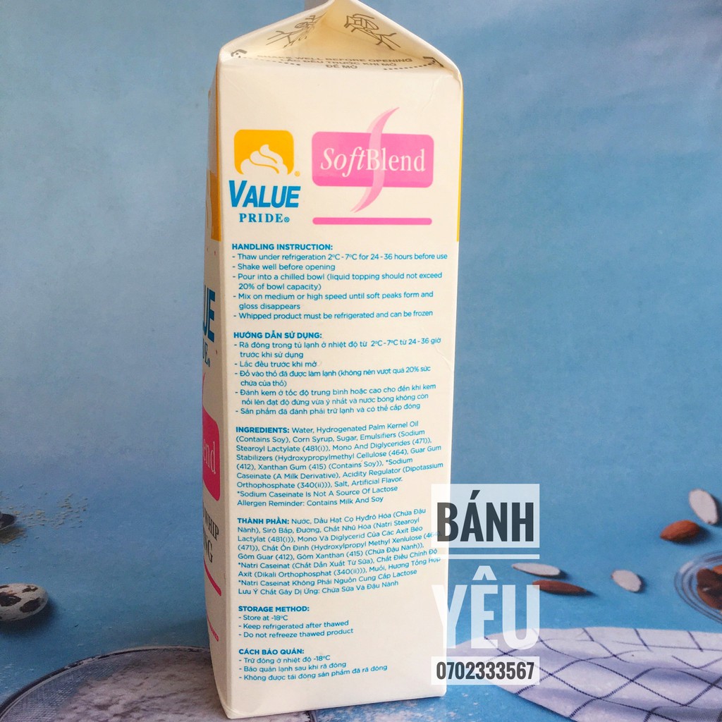 [Chỉ giao Tp.HCM] Kem Topping Rich's Value Pride SoftBlend 1kg - DL12
