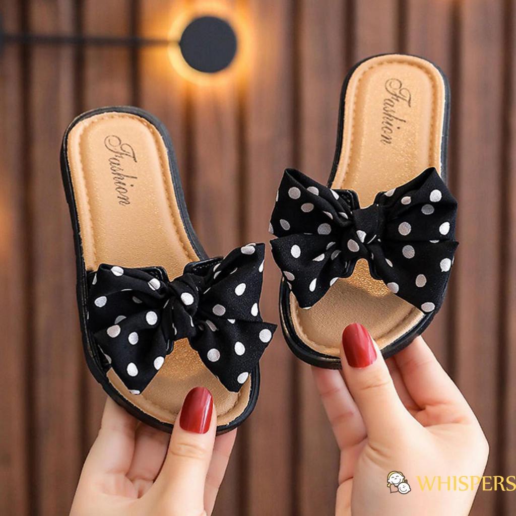 Dép lê bé gái chống trượt đính nơ họa tiết chấm bi đơn giản thời trang mùa hè
